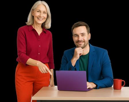Zwei gückliche Mensch die einen neuen Job oder neue Mitarbeitende finden
